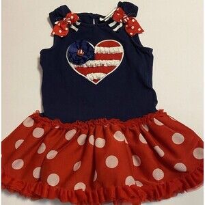 Emily Rose Girls Sz 6 Red White Blue Tutu Shirt Heart USA 4Th Of July Sleeveless